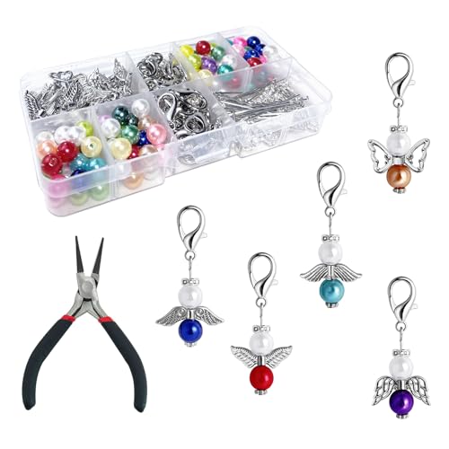 LUBOXIN 50 Sets Schutzengel Basteln Perlen Set Schutzengel Schlüsselanhänger Selber Machen Engel Bastelset Schutzengel Charms Perlenengel Schlüsselanhänger für DIY Hochzeitsgeschenke, Basteln von LUBOXIN