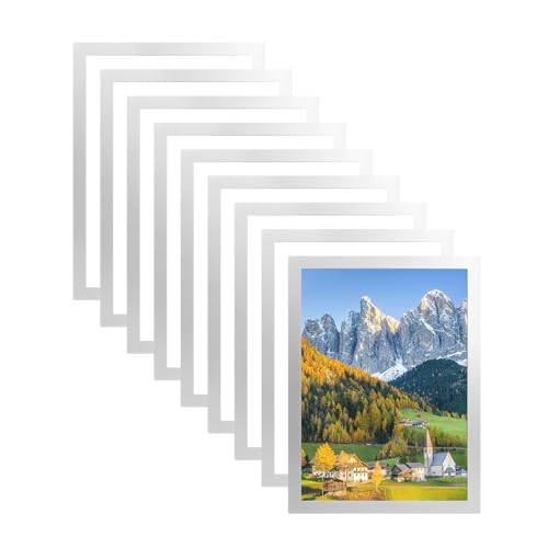 LUBOXIN 8 Stück Magnet Bilderrahmen A4 Selbstklebend Bilderrahmen Info-Rahmen Aufklappbarer Magnetrahmen mit Magnetverschluss für Fotos, Mitteilungen, Zertifikat, Poster, Silber-32.5 x 23.5cm von LUBOXIN