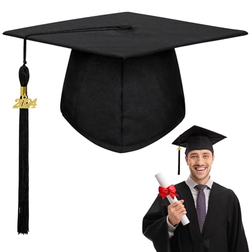 LUBOXIN Abschluss Hut Graduation Hat mit 2024 Jahreszahl Tassel Anhänger Adjustable Bachelor Hut, Doktorhut, Studentenhut für Universität, Hochschule, Abitur Abschluss, Bachelor Geschenk - Schwarz von LUBOXIN