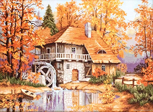 Luca-S Herbstliche Landschaft Kreuzstichset, Baumwolle, Mehrfarbig, 52x37cm von LUCAS