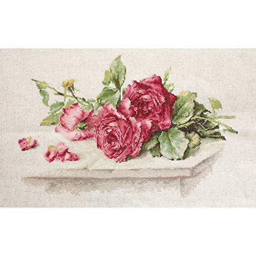 Luca-S Rote Rosen Kreuzstichset, Baumwolle, Mehrfarbig, 31x19,5cm von LUCAS