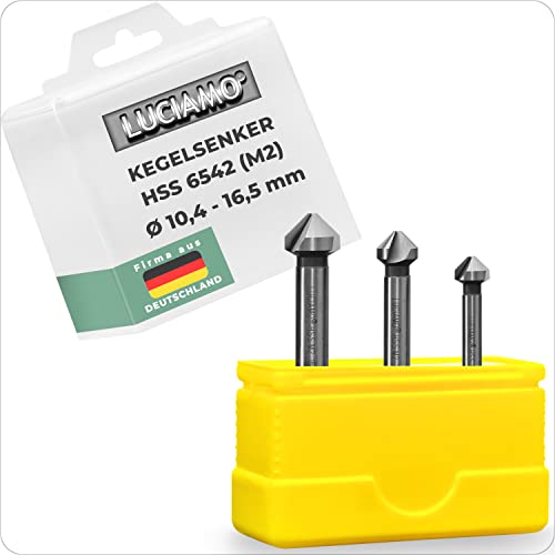 LUCIAMO 3 Stück 90° Profi Senker Set HSS M2 (6542) - für Holz, Metall und Kunststoff - ein Muss für jeden Werkzeugkasten! von LUCIAMO