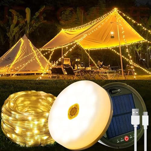 Solar Camping Lichterkette Aufrollbar,Warmweiß+RGB Camping Lichterkette, Camping Lichter für Camping von LUCKFEN