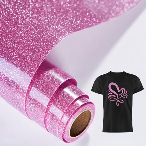 LUCKIGUCK Glitzer Plotterfolie Textil - Heat Transfer Vinyl 25cm x 150cm Transferfolie Plotter Flexfolie für Textilien Transferfolie zum Aufbügeln für DIY T-Shirt,Stoffe Textilhandwerk(Rosa) von LUCKIGUCK