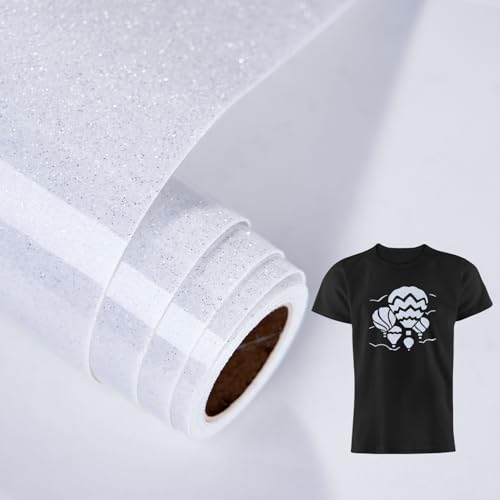 LUCKIGUCK Glitzer Plotterfolie Textil - Heat Transfer Vinyl 25cm x 150cm Transferfolie Plotter Flexfolie für Textilien Transferfolie zum Aufbügeln für DIY T-Shirt,Stoffe Textilhandwerk(Weiß) von LUCKIGUCK