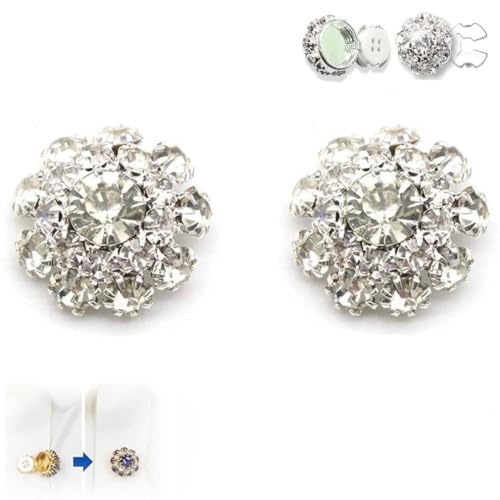 2 Stück Rhinestone Button Covers, Strass-Knöpfe Abdeckung, Kristall Knopfabdeckungen, Ärmel Knöpfe Abdeckung Blume Knöpfe Abdeckung Abnehmbare Hemdknopf-Clips Buttons Schmuck (A) von LUCKKY