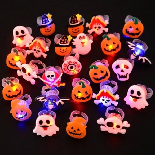 20 Stück Luminous Halloween Rings & Brooches, LED-Licht-Weihnachtsring, Blinkender Ring, Halloween Leuchtringe LED Ring Licht Spielzeug, Halloween Kinder Party Zubehör Deko -Zufällige Farbe (Ring) von LUCKKY