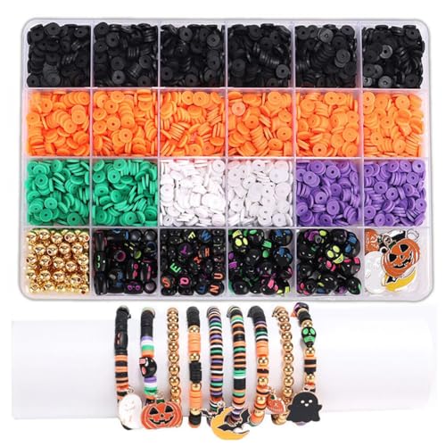 Halloween Themed Beads Bracelet, Halloween Ton Perlen für Armband Making, Halloween-Perlenset mit Mond Kürbis Geist Hexe Hut Charms Anhänger, DIY Handwerk Kunst Halloween Geschenke von LUCKKY