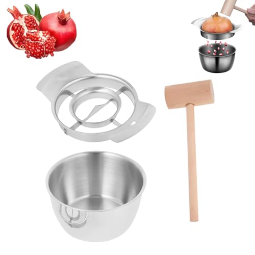 Pomegranate Deseeder, Granatapfelschäler, Granatapfel-Entkerner Aus Edelstahl, Granatapfel-Schälwerkzeug mit Schüssel und Holzhammer, Granatapfel-Entkerner-Schälwerkzeug-Set (B) von LUCKKY