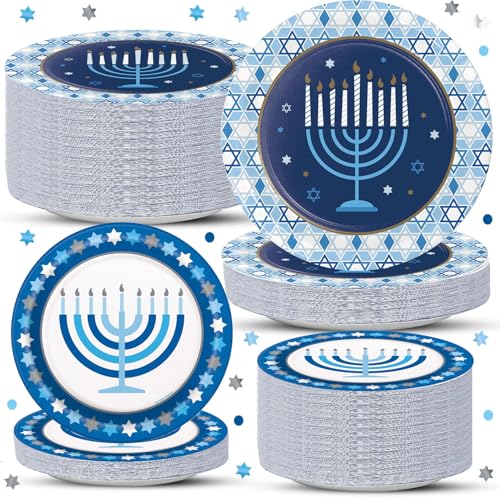 96-teiliges Chanukkah-Weihnachtsgeschirr-Set für Chanukka, Neujahr, Abendessen, Dekoration, für 24 Gäste von LUCKKYY