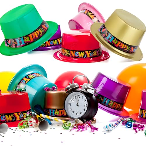 LUCKKYY 5 Stück bunte Silvester-Party-Zubehör 2025 I Erwachsene Zylinderhüte 2025 Neujahrsdekorationen Happy New Year Dekorationen 2025 Bulk Party Favors von LUCKKYY