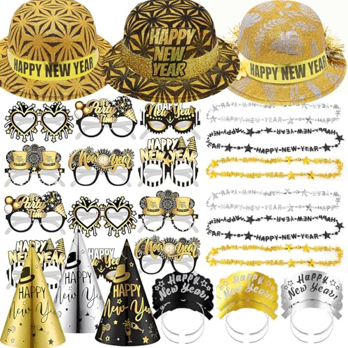 LUCKKYY Happy 2025 Neujahrsmützen-Set für Männer und Frauen, Silvester-Partyzubehör, Partyzubehör, Silvestermütze, Outfits (Neujahr -1) von LUCKKYY