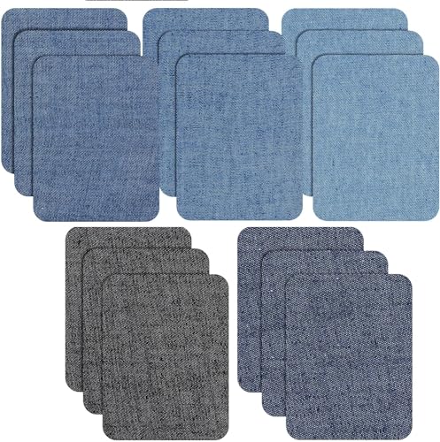 LUCKNIGHT 15 Stück Jeans Flicken zum Aufbügeln, Bügelflicken 5 Farben, Jeans Flicken zum Aufbügeln Innen und Außen, Aufbügel Flicken Hochwertig, Quadratischem Muster, Größe 3" x 4" (7,5 cm x 12,5 cm) von LUCKNIGHT