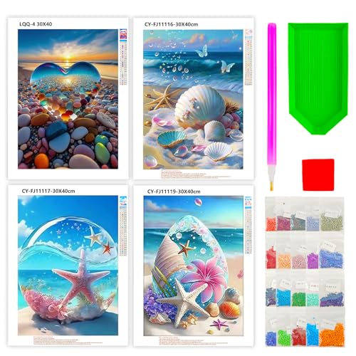 LUCKNIGHT 5D Diamond Painting, 4 Stück Kristall Herz Diamant Painting Bilder Strand Sonnenuntergang Diamond Art Erwachsene Full DIY Diamant Kunst Malerei Stickerei Set für Wand Décor 30 x 40 cm von LUCKNIGHT