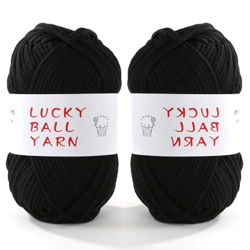 200 g Garn zum Häkeln, weiches Garn zum Häkeln, Häkelgarn für Pullover, Mütze, Socken, Decken (schwarz) von LUCKY BALL