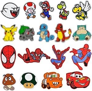 LUCKYKODOR 18 Stück Bügelflicken Kinder mit SpiderMan Flicken zum Aufbügeln Patch Sticker Kinder Aufnäher zum Aufbügeln Bügelbilder für DIY T-shirt Jeans Kleidung Applique Zubehör von LUCKYKODOR