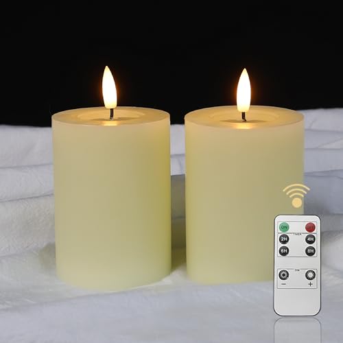 LUCOZA 2er Set Flackernde Flammenlose LED Kerzen mit Timer und Fernbedienung für Innen (Creme (10 cm)) von LUCOZA