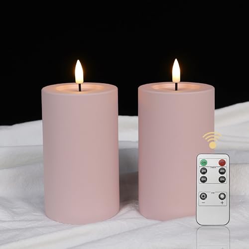 LUCOZA 2er Set Outdoor LED Kerzen, 12.7 cm Wasserdichte Flammenlose Kerzen mit Timer und Fernbedienung, Batteriebetriebene im Freien Plastikkerzen für Innen Außen, Rosa von LUCOZA