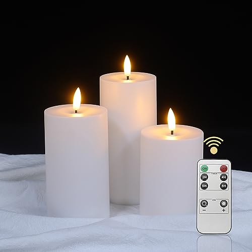 LUCOZA 3er Set Outdoor LED Kerzen, 10/12.5/15 cm Wasserdichte Flammenlose Kerzen mit Timer und Fernbedienung, Batteriebetriebene im Freien Plastikkerzen für Innen Außen (Weiß) von LUCOZA