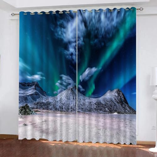 LUDSOL Berg-Aurora 3D Gedruckt Vorhänge Flaches Sandland Verdunkelung mit Ösen Vorhänge Lärmschutz Thermogardine 175×140cm 2er Set(H×B) für Schlafzimmer Kinderzimmer Wohnzimmer von LUDSOL