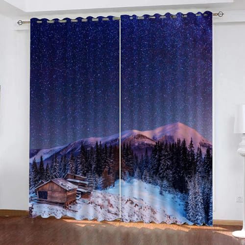 LUDSOL Heller Sternenhimmel 3D Muster Vorhänge Peak Lodge Verdunkelung mit Ösen Vorhänge Lärmschutz Thermogardine 245×140cm(H×B) 2 Stücke für Schlafzimmer Kinderzimmer Wohnzimmer Fenster von LUDSOL