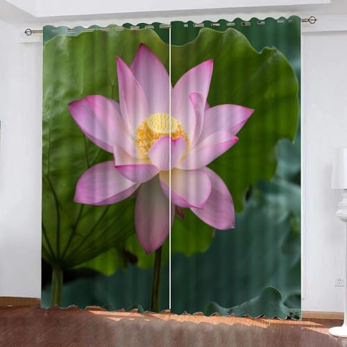 LUDSOL Rosa Lotus 3D Gedruckt Gardinen Lotusblatt Pflanzen Verdunkelung mit Ösen Vorhänge 175×140cm(H×B) 2er Set Lärmschutz Thermogardine für Schlafzimmer Kinderzimmer Wohnzimmer von LUDSOL