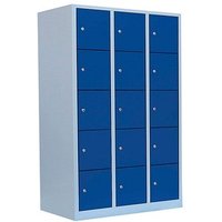 LÜLLMANN Schließfachschrank lichtgrau, enzianblau 523531, 15 Schließfächer 118,5 x 50,0 x 180,0 cm von LÜLLMANN