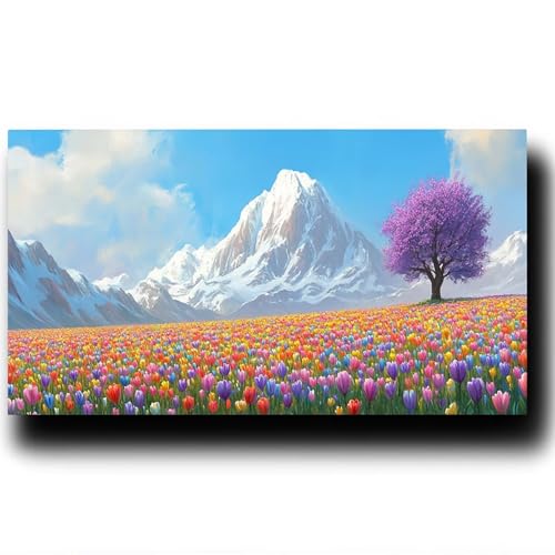 Blume Malen Nach Zahlenn Erwachsene - Berg Malen Nach Zahlen ab 9 jahre Mädchen, Acrylfarben Set Malen Nach Zahlen kinder, Kreativ set für Erwachsene Bastelset, Wanddeko und Geschenk 50X100cm 4w-0-L von LUESSJAO