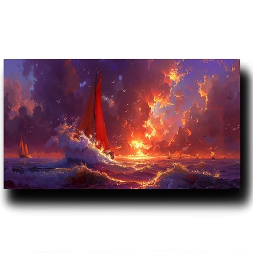 Boot Malen Nach Zahlenn Erwachsene -Landschaft Malen Nach Zahlen ab 9 jahre Mädchen, Acrylfarben Set Malen Nach Zahlen kinder, Kreativ set für Erwachsene Bastelset, Wanddeko und Geschenk 30X60cm 2-V-6 von LUESSJAO