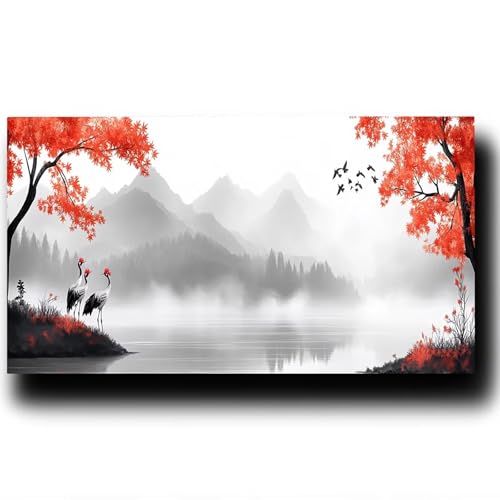 DIY Malen nach Zahlen Erwachsene Baum Malen nach Zahlen ab 7 jahre Mädchen Kranich Kreativ set für Erwachsene mit Leinwand Acrylfarben set und Pinsel, Bastelset zum Bemalen für Wanddeko 20X40cm 1w-4-8 von LUESSJAO