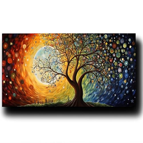 DIY Malen nach Zahlen Erwachsene Baum Malen nach Zahlen ab 7 jahre Mädchen Mond Kreativ set für Erwachsene mit Leinwand Acrylfarben set und Pinsel, Bastelset zum Bemalen für Wanddeko 20X40cm 1w-G-9 von LUESSJAO