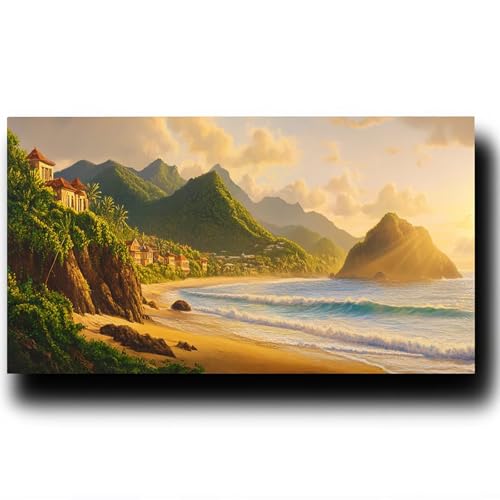 DIY Malen nach Zahlen Erwachsene Sandstrand Malen nach Zahlen ab 7 jahre Mädchen Pflanze Kreativ set für Erwachsene mit Leinwand Acrylfarben set und Pinsel,Bastelset zum Bemalen,Wanddeko 40X80cm 3-H-8 von LUESSJAO