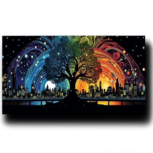 DIY Malen nach Zahlen Erwachsene Stadt Malen nach Zahlen ab 7 jahre Mädchen Baum Kreativ set für Erwachsene mit Leinwand Acrylfarben set und Pinsel, Bastelset zum Bemalen für Wanddeko 40X80cm 3w-5-Q von LUESSJAO