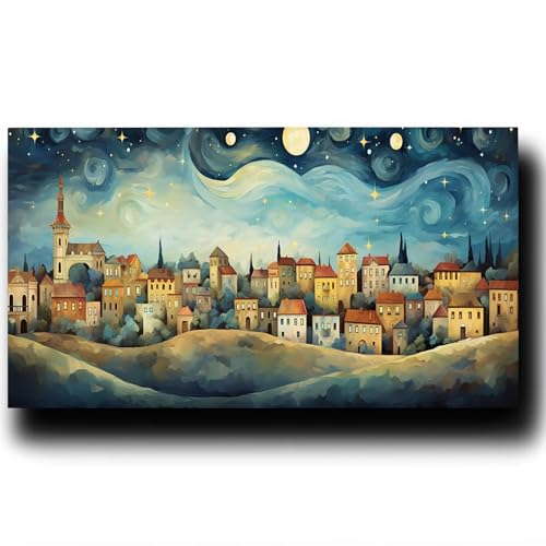 DIY Malen nach Zahlen Erwachsene Sternenhimmel Malen nach Zahlen ab 7 jahre Mädchen Stadt Kreativ set für Erwachsene mit Leinwand Acrylfarben set und Pinsel,Bastelset zum Bemalen,Wanddeko 80X160cm 7-0 von LUESSJAO