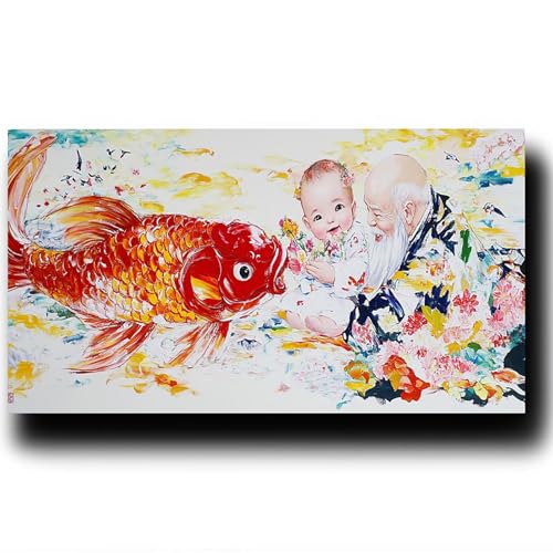 Fisch Malen Nach Zahlenn Erwachsene - Blume Malen Nach Zahlen ab 9 jahre Mädchen, Acrylfarben Set Malen Nach Zahlen kinder, Kreativ set für Erwachsene Bastelset, Wanddeko und Geschenk 90X180cm 8w-9-9 von LUESSJAO