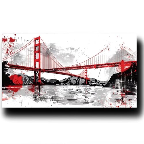 Golden Gate BrüCke Malen Nach Zahlenn Erwachsene-Landschaft Malen Nach Zahlen ab 9 jahre Mädchen, Acrylfarben Set Malen Nach Zahlen kinder, Kreativ set für Erwachsene Bastelset, Wanddeko 50X100cm 4-9- von LUESSJAO