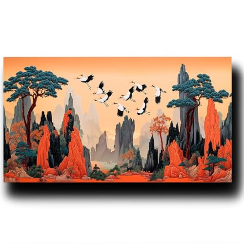 Malen Nach Zahlen Erwachsene Landschaft DIY Malen Nach Zahlen Kinder und Anfänger, Kranich Paint by Numbers, mit Drei Arten Pinseln und Leinwand zum Bemalen Acrylfarben Set, Zimmer Deko 100X200cm 9-0- von LUESSJAO