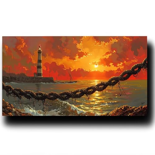 Malen Nach Zahlen Erwachsene Leuchtturm Paint by Numbers Landschaft Malen Nach Zahlen 7 Jahre Mädchen, DIY mit Pinsel und Acrylfarben Handgemalt Ölgemälde Leinwand Bilder für Home Decor 20X40cm 1w-5-Y von LUESSJAO