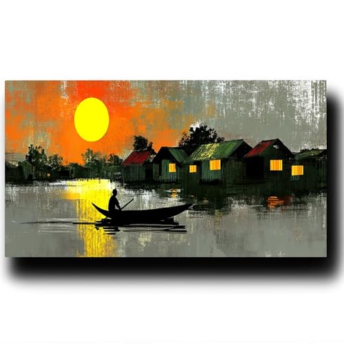 Malen Nach Zahlen Erwachsene Mond, Paint by Numbers Leinwand Bilder Landschaft,Diy GemäLde Kit mit Pinsel und Acrylfarben Set Als Geschenk für Frauen, Zimmer Deko Groß Malen Bastelset 60X120cm 5-5-1 von LUESSJAO