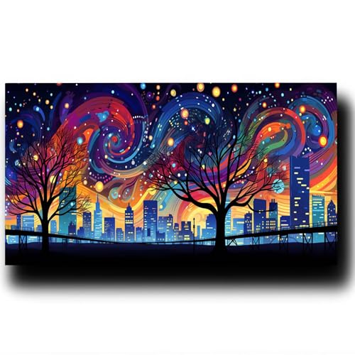 Malen Nach Zahlen Erwachsene Stadt, Paint by Numbers Leinwand Bilder Baum, Diy GemäLde Kit mit Pinsel und Acrylfarben Set Als Geschenk für Frauen, Deko Wohnzimmer Groß Malen Bastelset 80X160cm 7w-L-H von LUESSJAO