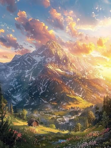 Berg Diamond Painting XXL Landschaft Crystal Art, Diamond Painting Eckige Steine Basteln Erwachsene 5D DIY Stickerei Kreuzstich Bastelset für Wanddeko, Zimmer Deko, Geschenke (30 * 40cm) -2502y9L von LUESUAYN