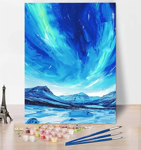 DIY Malen Nach Zahlen Erwachsene Aurora, Malen Nach Zahlen Landschaft Malen Nach Zahlen ab 10 Jahre Mädchen mit Pinseln und Acrylfarben, Paint by Numbers für Zimmer Deko, Geschenke 100x135 cm E-N von LUESUAYN