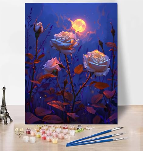 DIY Malen Nach Zahlen Erwachsene Blume, Malen Nach Zahlen Mond Malen Nach Zahlen ab 10 Jahre Mädchen mit Pinseln und Acrylfarben, Paint by Numbers für Zimmer Deko, Geschenke für Frauen 30x40 cm 0-6 von LUESUAYN