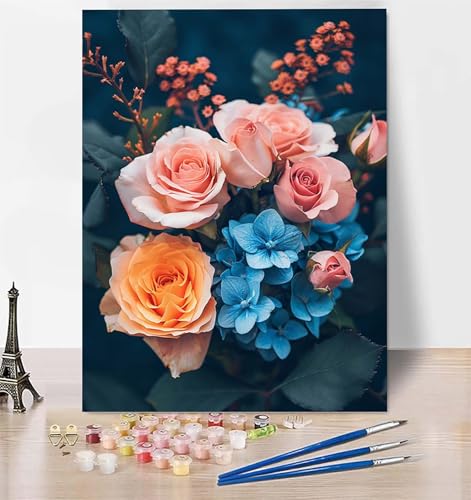 DIY Malen Nach Zahlen Erwachsene Blume, Malen Nach Zahlen Rose Malen Nach Zahlen ab 10 Jahre Mädchen mit Pinseln und Acrylfarben, Paint by Numbers für Zimmer Deko, Geschenke für Frauen 100x135 cm 6-A von LUESUAYN