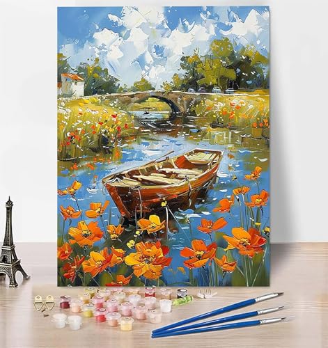 DIY Malen Nach Zahlen Erwachsene Boot, Malen Nach Zahlen Herbst Malen Nach Zahlen ab 10 Jahre Mädchen mit Pinseln und Acrylfarben, Paint by Numbers für Zimmer Deko, Geschenke für Frauen 100x135cm 6-7 von LUESUAYN