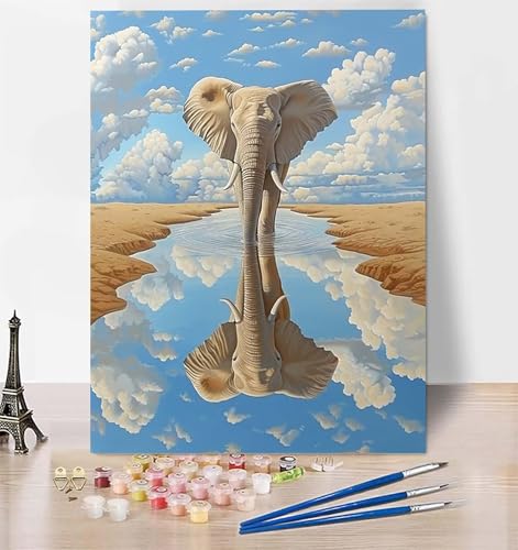 DIY Malen Nach Zahlen Erwachsene Elefant, Malen Nach Zahlen Tier Malen Nach Zahlen ab 10 Jahre Mädchen mit Pinseln und Acrylfarben, Paint by Numbers für Zimmer Deko, Geschenke für Frauen 100x135cm Z-F von LUESUAYN