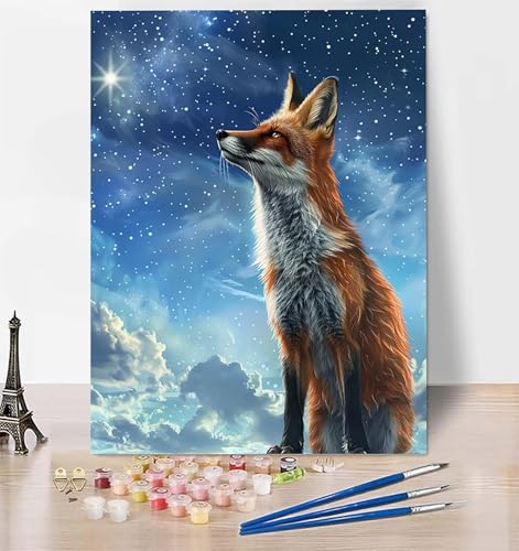 DIY Malen Nach Zahlen Erwachsene Fuchs, Malen Nach Zahlen Sternenhimmel Malen Nach Zahlen ab 10 Jahre Mädchen mit Pinseln und Acrylfarben, Paint by Numbers für Zimmer Deko, Geschenke 40 x 50 cm F-Y von LUESUAYN