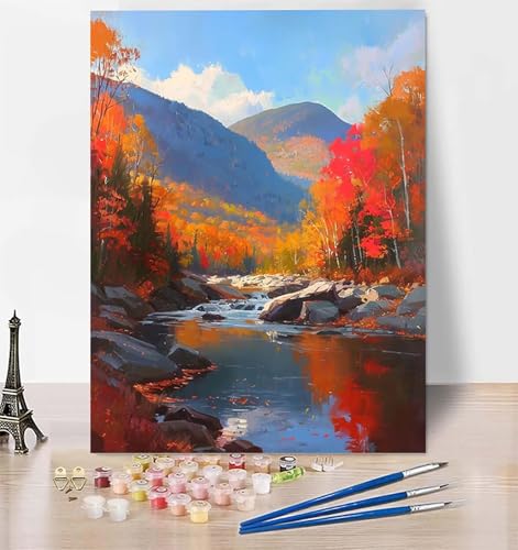 DIY Malen Nach Zahlen Erwachsene Herbst, Malen Nach Zahlen Landschaft Malen Nach Zahlen ab 10 Jahre Mädchen mit Pinseln und Acrylfarben, Paint by Numbers für Zimmer Deko, Geschenke 50 x 65 cm C-0 von LUESUAYN