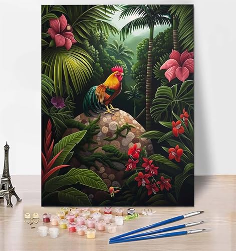 DIY Malen Nach Zahlen Erwachsene Huhn, Malen Nach Zahlen Wald Malen Nach Zahlen ab 10 Jahre Mädchen mit Pinseln und Acrylfarben, Paint by Numbers für Zimmer Deko, Geschenke für Frauen 40 x 50 cm O-I von LUESUAYN