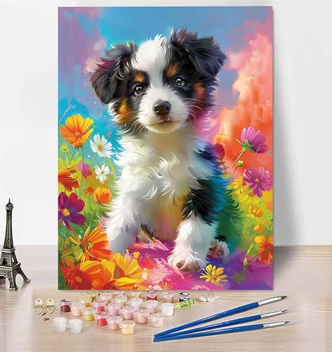 DIY Malen Nach Zahlen Erwachsene Hund, Malen Nach Zahlen Chrysantheme Malen Nach Zahlen ab 10 Jahre Mädchen mit Pinseln und Acrylfarben, Paint by Numbers für Zimmer Deko, Geschenke 100x135cm 2-5 von LUESUAYN